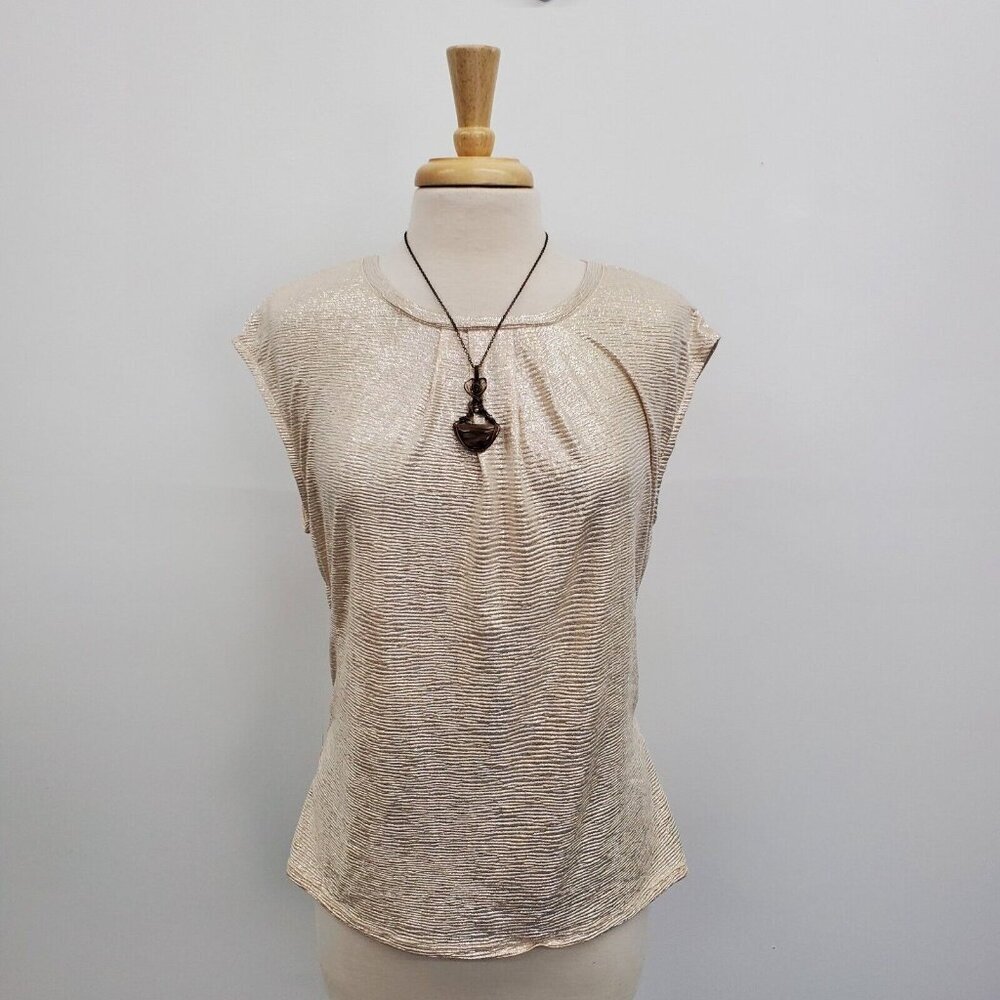 Liz Claiborne Womens Career Sleeveless Blouse Top Size M Champagne Shimmer Shiny